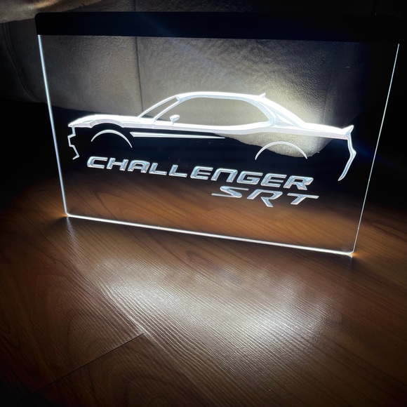 DODGE CHALLENGER SRT LED NEON WHITE LIGHT SIGN 8x12 - Picture 1 of 3